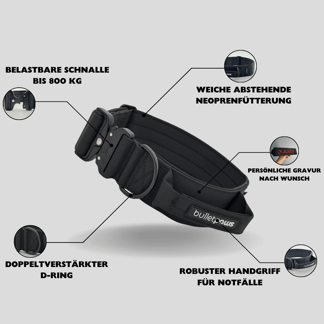 Alpha Hundehalsband® mit Griff - Schwarz - BulletPaws