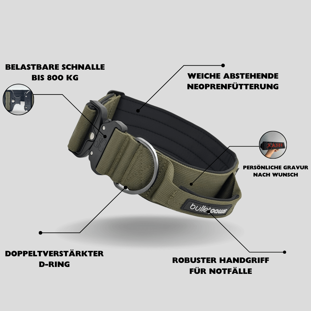 Alpha Hundehalsband® mit Griff - Khaki