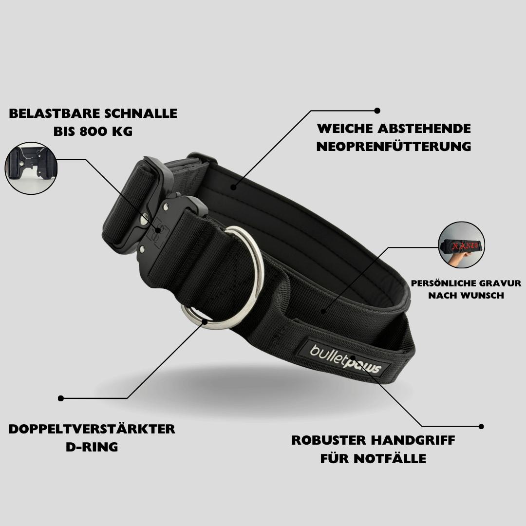 Alpha Hundehalsband® mit Griff - Schwarz