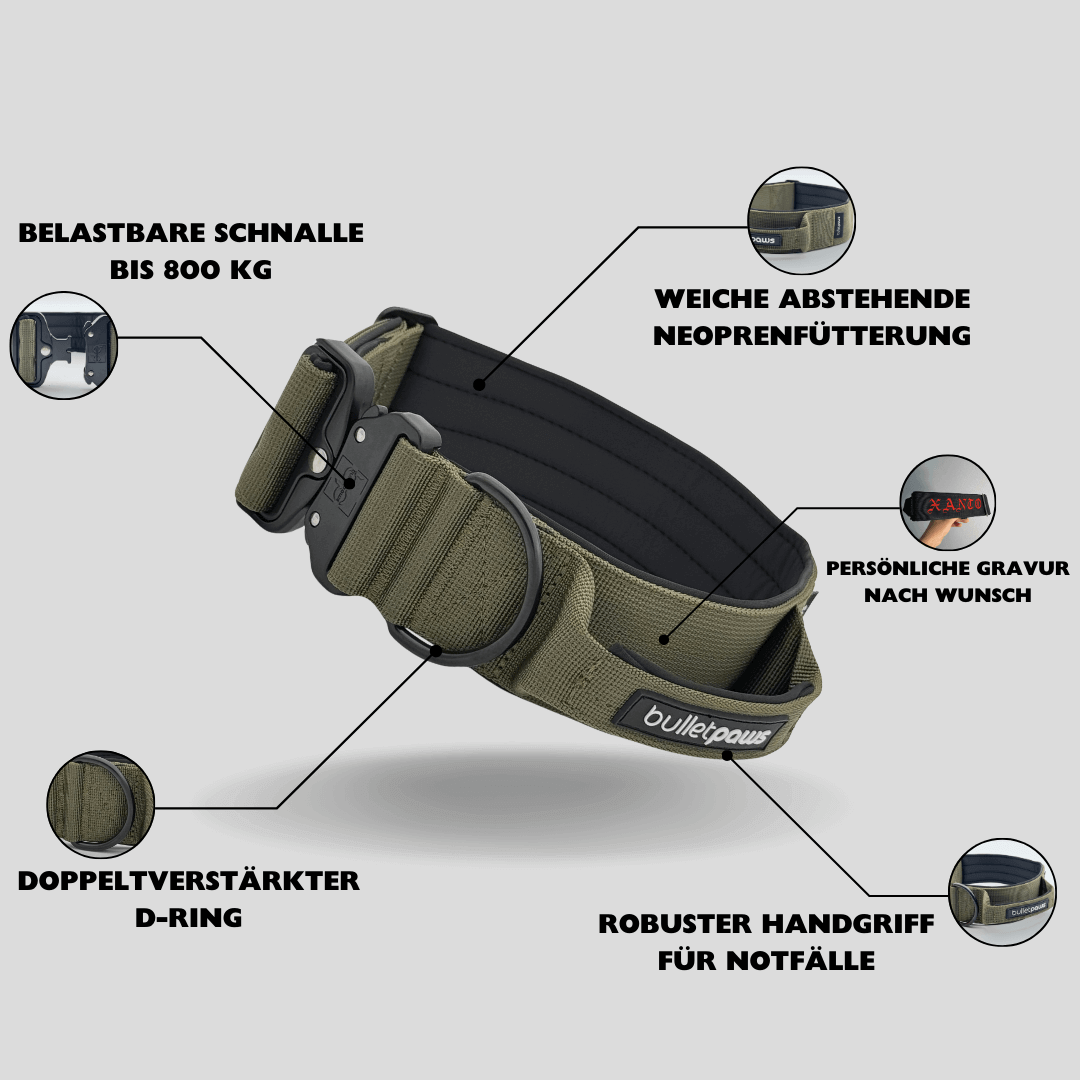 Alpha Hundehalsband® mit Griff - Khaki - BulletPaws